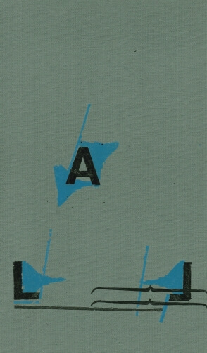 dunkelgrauer Bucheinband untere Gestaltung mit Klammern und Buchstabenanordnung zwei L und mittig A