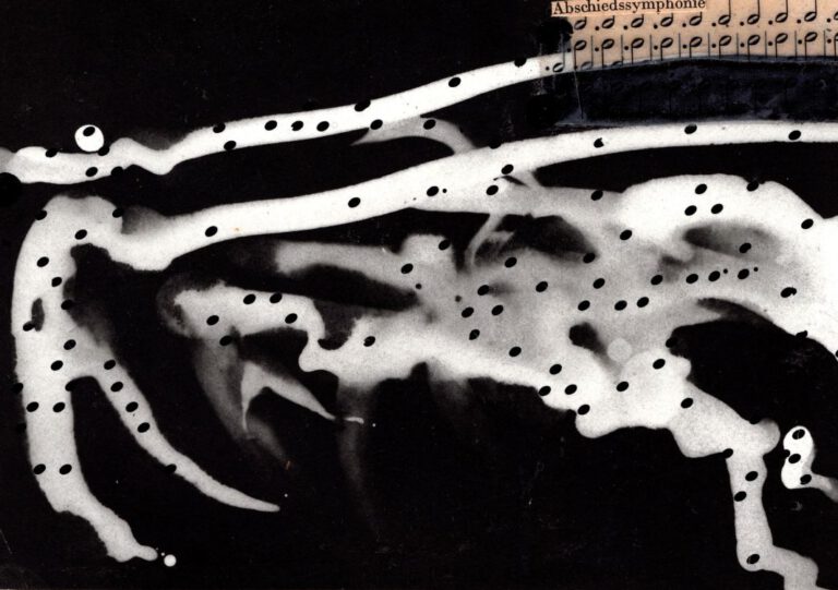 Abschiedssymphonie schwarz weiß, Collage Noten, Fotogramm